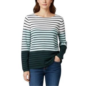 Talbots Green Black Color Block Striped Lambswool Blend Sweater Medium